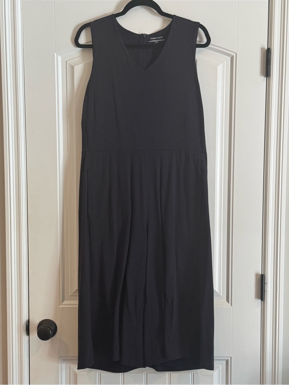 Eileen Fisher Cotton Spandex Sleeveless Navy V-Neck Midi Jumpsuit Size Medium